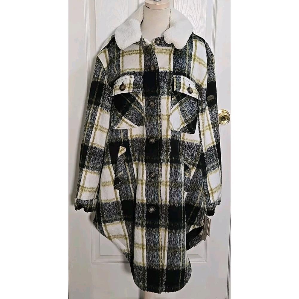 Koolaburra by UGG Coat XXL (2X) Faux Wool Plaid Shacket Sherpa Gold Green NEW